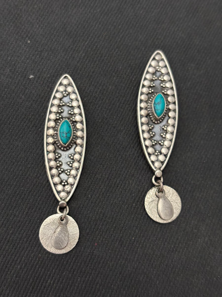 Silver Long Turquoise EarStud