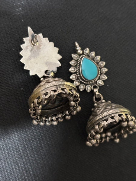 Turquoise Silver Jhumka
