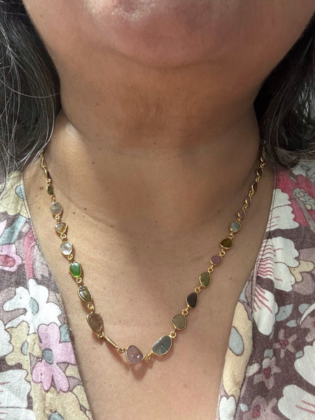 Silver Gold Plated Tourmalines Neckpiece