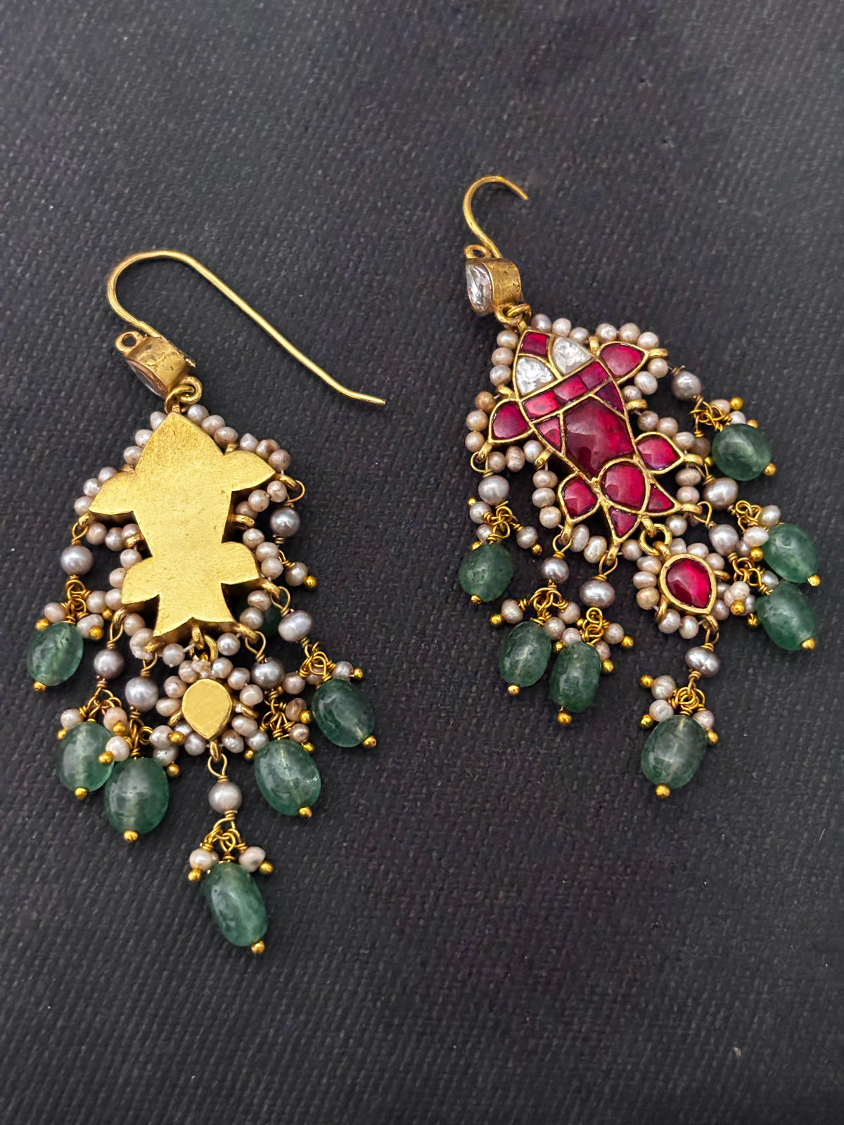 Gold Plated Silver Jadau Fish Earring