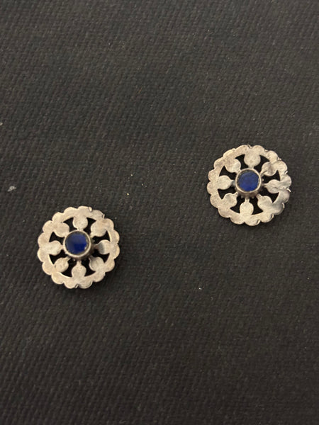 Silver Cutwork Blue Stone Stud