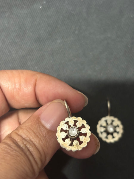 Silver Cutwork White Stone Earrings