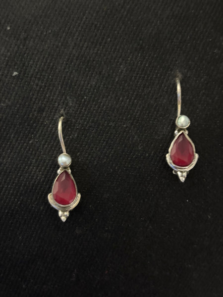 Silver Red Agate pearl Earrings