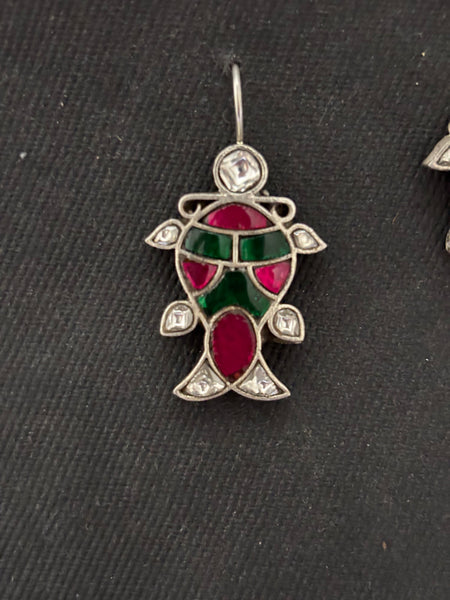 Silver Jadau Fish Motif Earrings