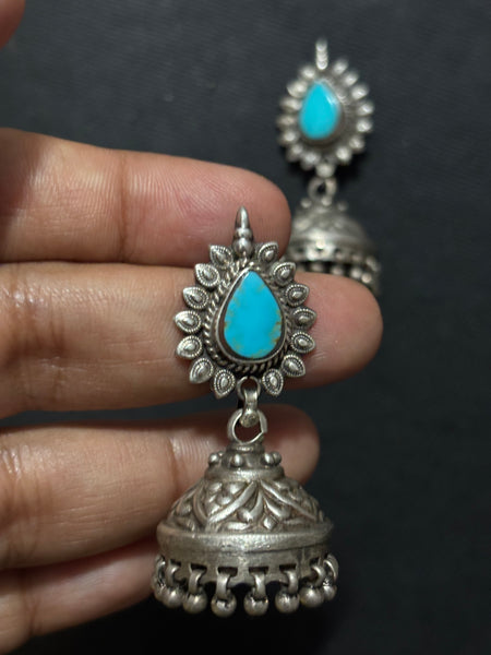 Turquoise Silver Jhumka