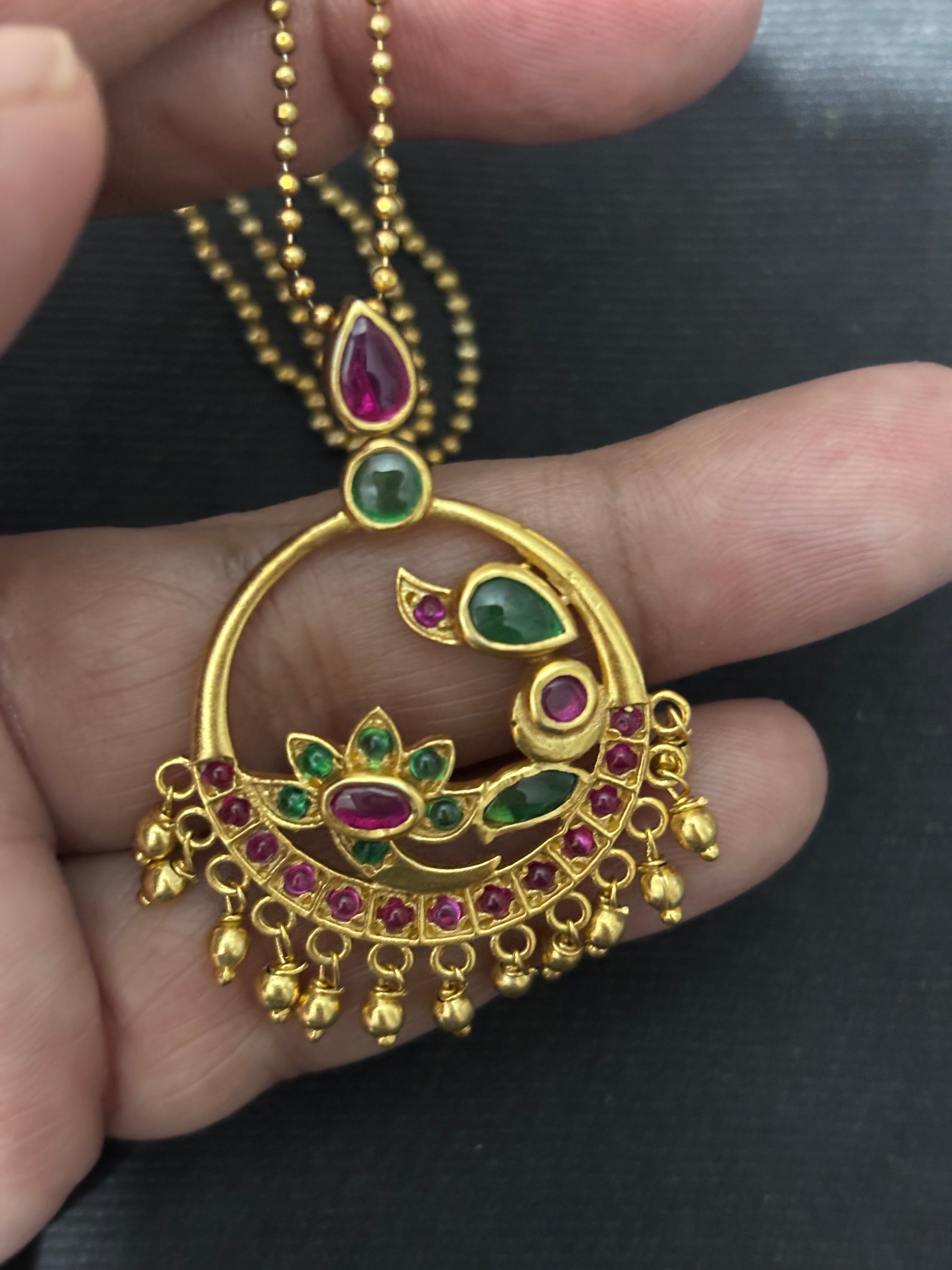 Gold Plated Silver Jadau Pendant Neckpiece