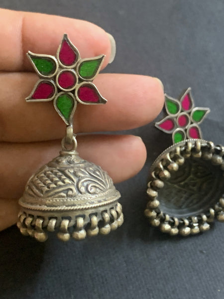 Silver Glass Top Jhumka