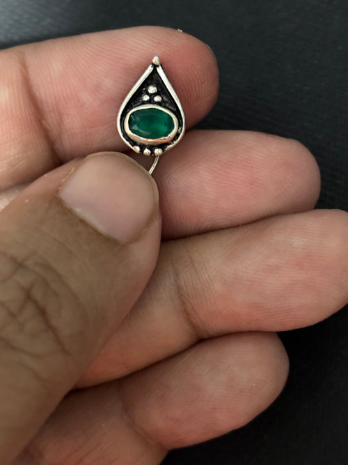 Green Silver Tear Drop Nosepin
