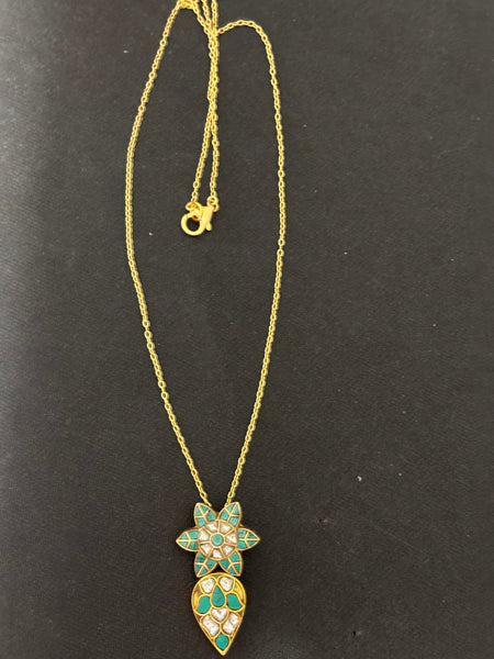 Turquoise Gold Plated Pendant Chain
