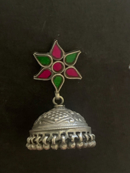 Silver Glass Top Jhumka