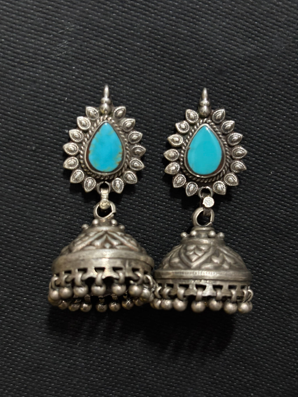 Turquoise Silver Jhumka