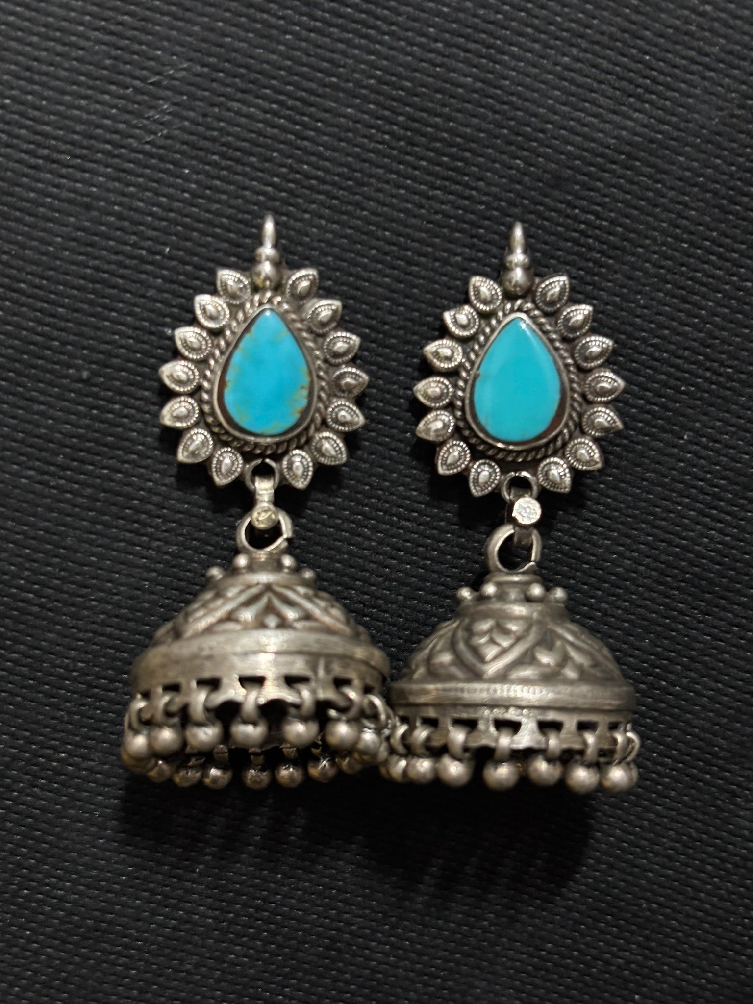 Turquoise Silver Jhumka