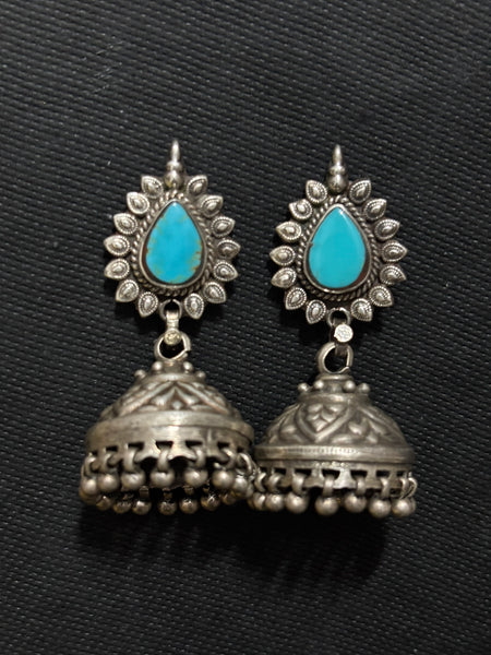 Turquoise Silver Jhumka