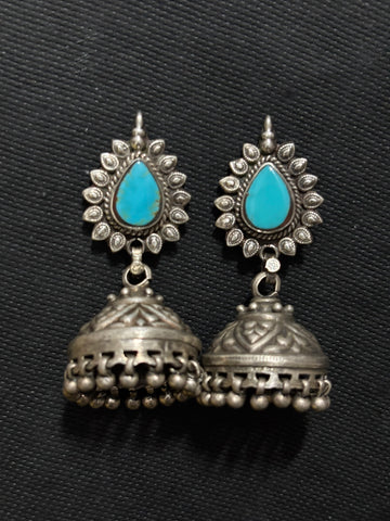 Turquoise Silver Jhumka