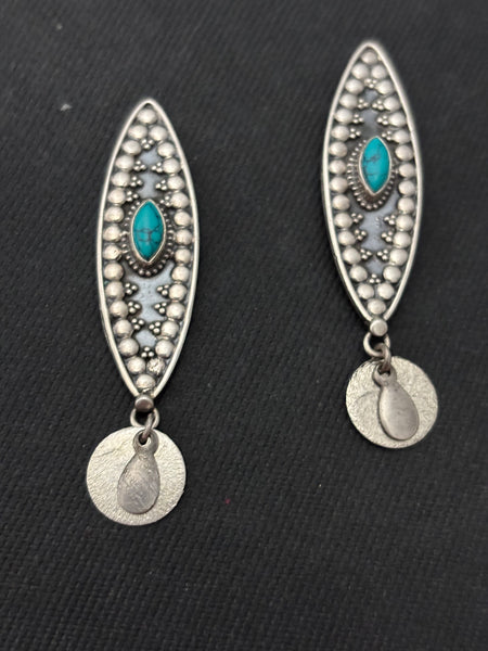 Silver Long Turquoise EarStud