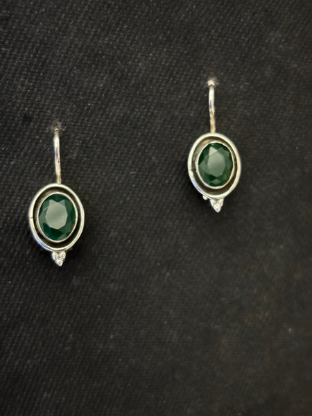 Silver Green Semiprecious Stone Earrings