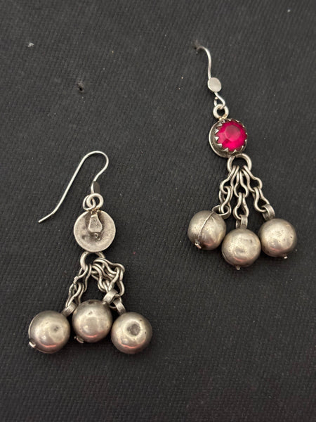 Silver Pink Glass Danglers