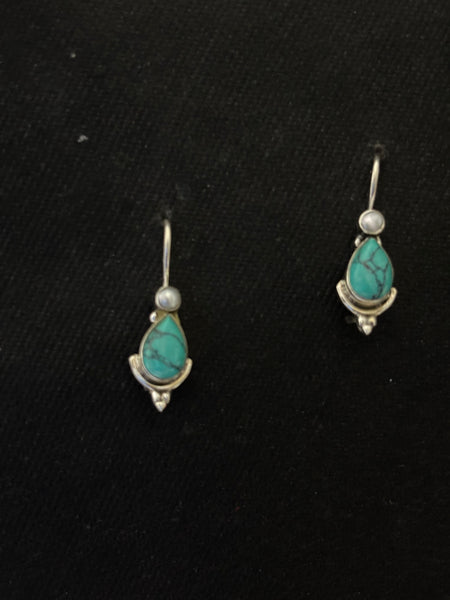 Silver Turquoise Pearl Earrings