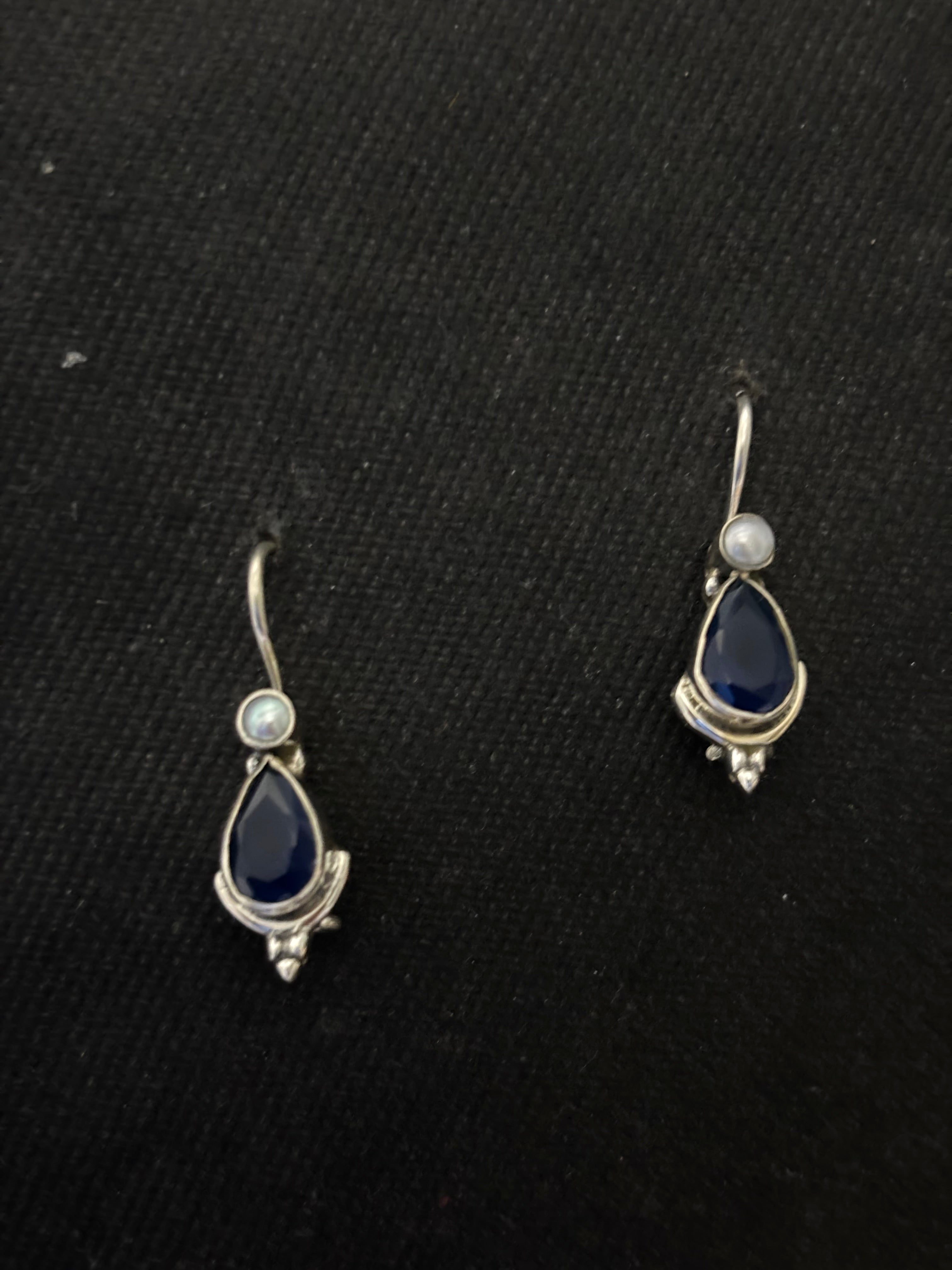 Silver InkBlue Pearl Earrings