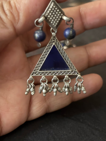 Ink Blue Glass Silver Earrings