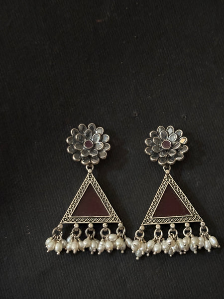 Magenta Glass Silver Earrings