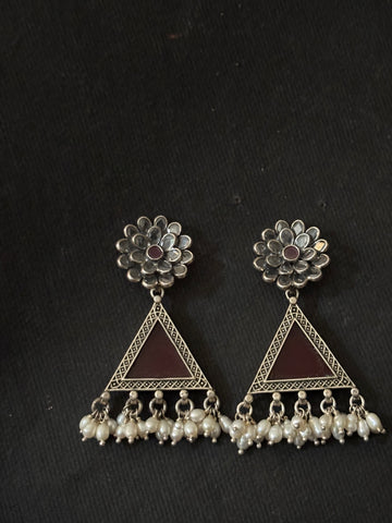 Magenta Glass Silver Earrings