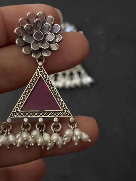 Magenta Glass Silver Earrings