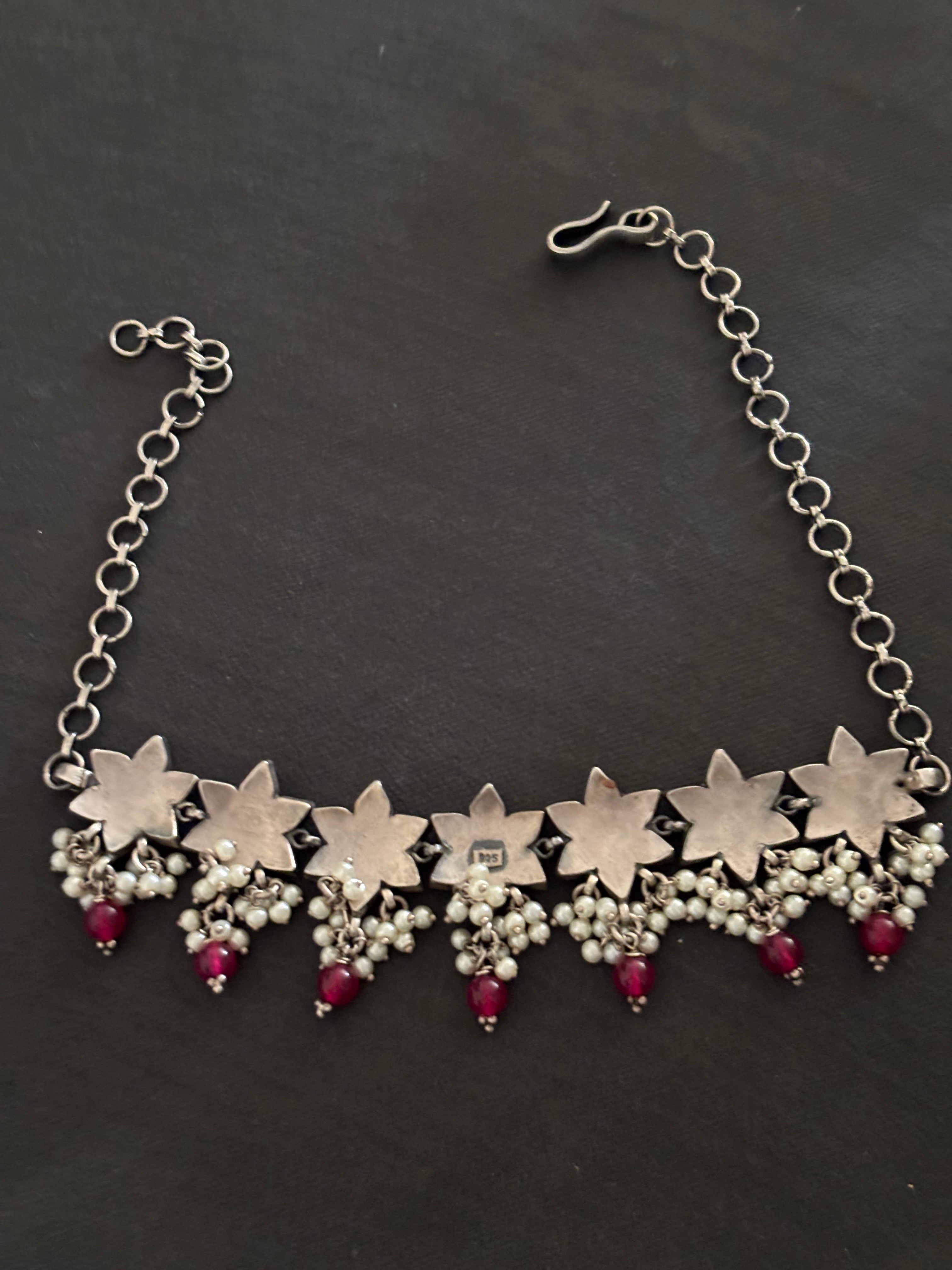 Silver Spinel and Turquoise Neckpiece