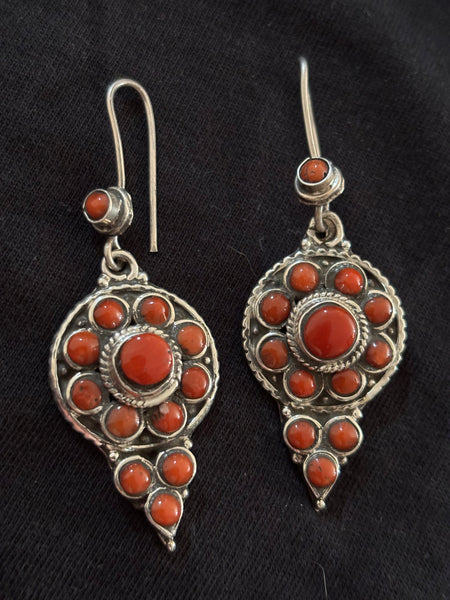 Coral Silver Danglers