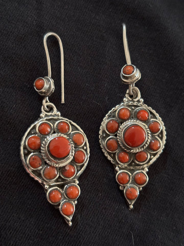 Coral Silver Danglers
