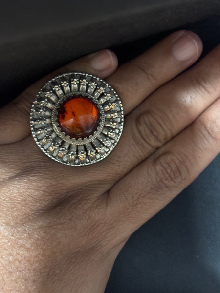 Silver Finger Ring with Amber