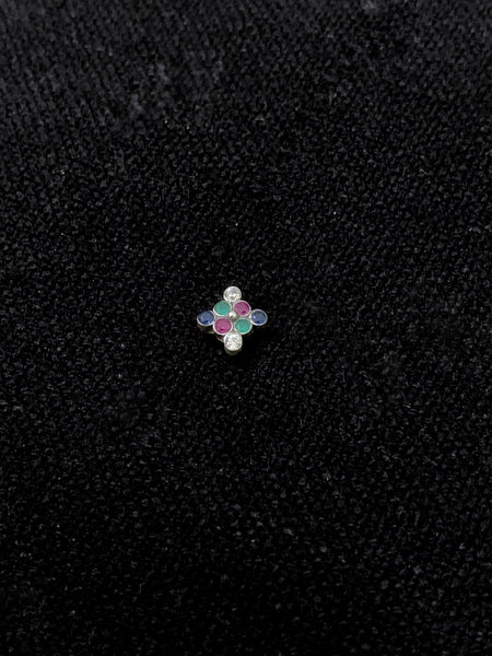 Multi Stone Silver Nosepin